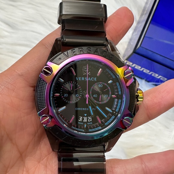 Versace Icon Active Quartz Watch, Polycarbonate, Black, 44 mm, VEZ701022 NWT - Picture 4 of 14